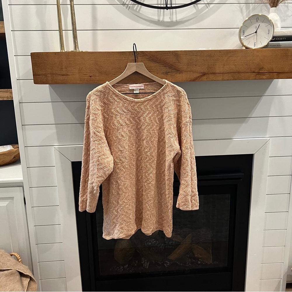 Casual Corner Italy Dusty Pink Chenille Sweater Sz‎ L Comfy Baggy Pullover Crew